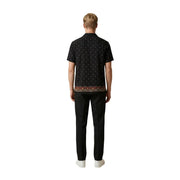 Gianni Lupo men shirt black short-sleeved with white polka dots and colorful embroidered hem detail