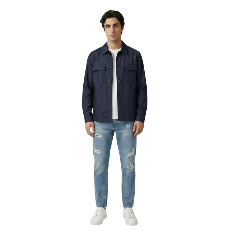 Navy blue gianni lupo men shirt with classic collar and two chest pockets made from high-quality fabric