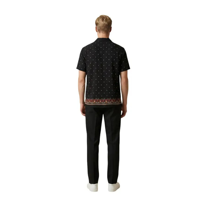 Gianni Lupo Chemise homme noire à manches courtes à pois blancs et ourlet brodé coloré