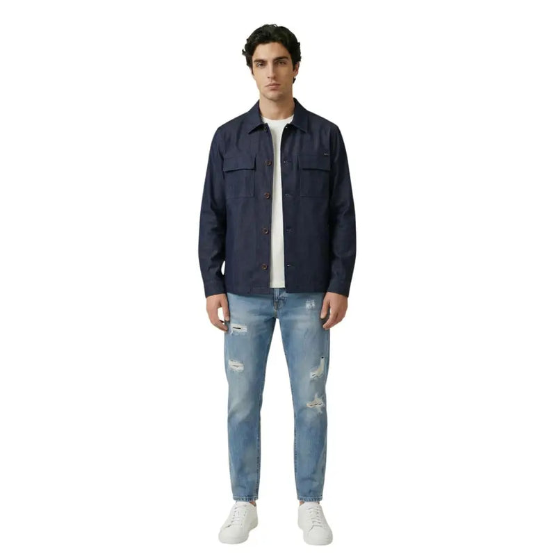 bleu marine gianni lupo Chemise pour homme à col classique et deux poches poitrine, confectionnée dans un tissu de haute qualité.