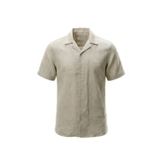 Chemise beige en lin à manches courtes, col classique et fermeture boutonnée pour homme par Gianni Lupo