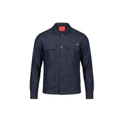 Gianni Lupo Chemise homme, veste en jean bleu foncé avec deux poches poitrine et boutons marron, en denim.