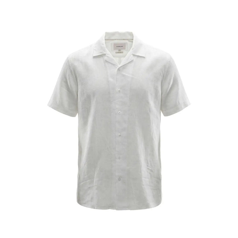 Gianni Lupo men shirt in crisp white short-sleeved button-up design with classic collar and subtle texture