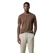 Gianni Lupo men t-shirt in brown soft cotton with short sleeves and crew neck for casual wear