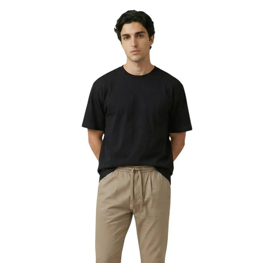 Black short-sleeved crew neck t-shirt by gianni lupo made of white cotton for men