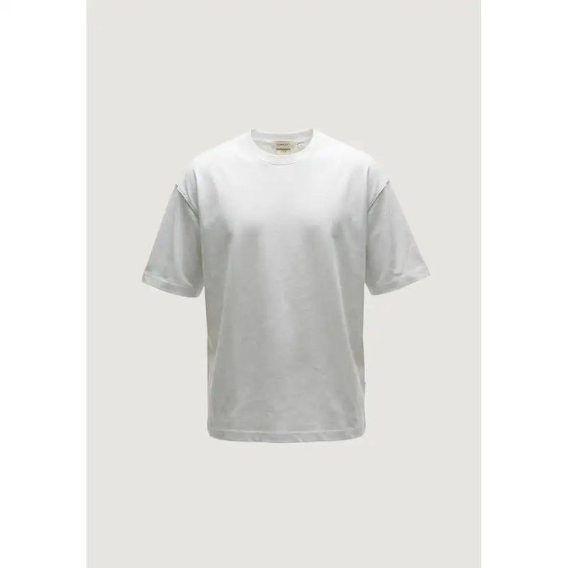 Gianni Lupo T-shirt homme blanc en coton, manches courtes, col rond, coupe décontractée et subtil dégradé de couleurs sur les manches