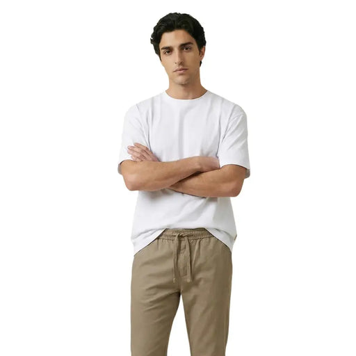 Gianni lupo T-shirt homme blanc en coton à manches courtes et col rond, coupe décontractée et design à col ras du cou