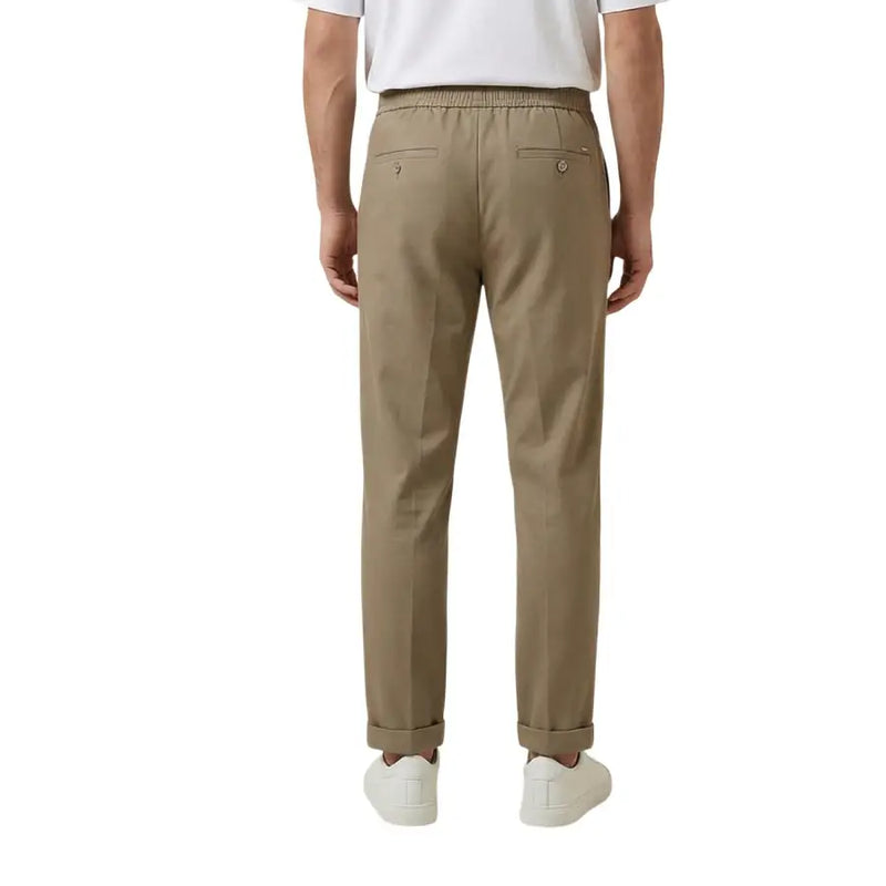 Gianni Lupo Pantalon homme kaki coupe slim avec taille élastiquée et ourlets roulés pour un confort décontracté