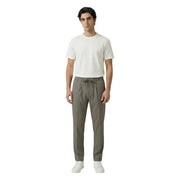 Gianni Lupo Pantalon homme vert en polyester viscose avec cordon de serrage vert olive, coupe décontractée et plis discrets