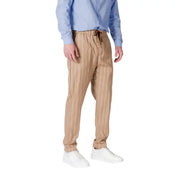 Gianni lupo men’s beige pinstripe trousers with drawstring waistband and pockets for casual and formal wear