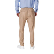 Gianni Lupo men’s beige pinstripe trousers with elastic waistband relaxed fit laces and pockets