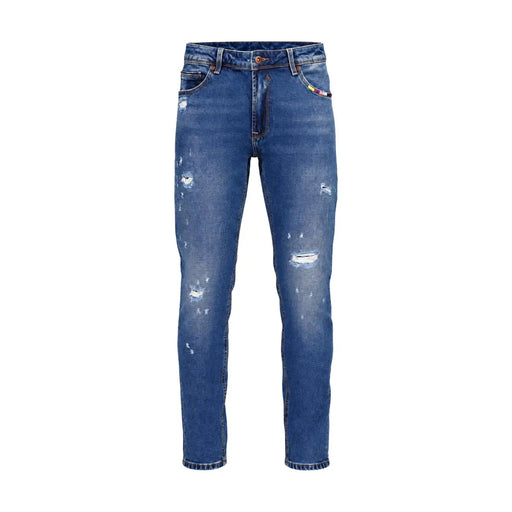 Gianni Lupo Jean slim BRUCE pour homme en denim bleu avec détails déchirés et usés, vue de face
