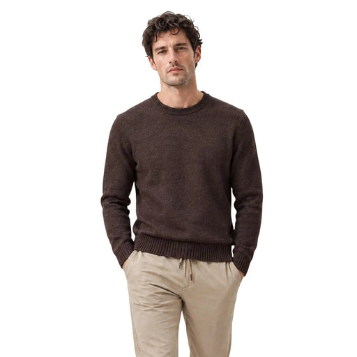 Gianni Lupo Pull Girocollo pour homme, marron foncé, en maille texturée avec poignets et ourlet côtelés, vue de face