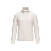 Gianni Lupo Pull à col roulé pour homme couleur crème, en maille côtelée, avec étiquette de marque au col, vue de face