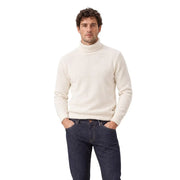 Gianni Lupo Pull à col roulé pour femme couleur crème, en maille côtelée et manches longues (vue de face)