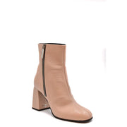 Bottines Giuseppe Zanotti en cuir beige à texture lézard, talon bloc épais et fermeture éclair argentée