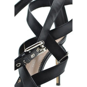 Sandales à talons aiguilles Giuseppe Zanotti en cuir noir avec boucle et détails métalliques argentés et fermeture éclair