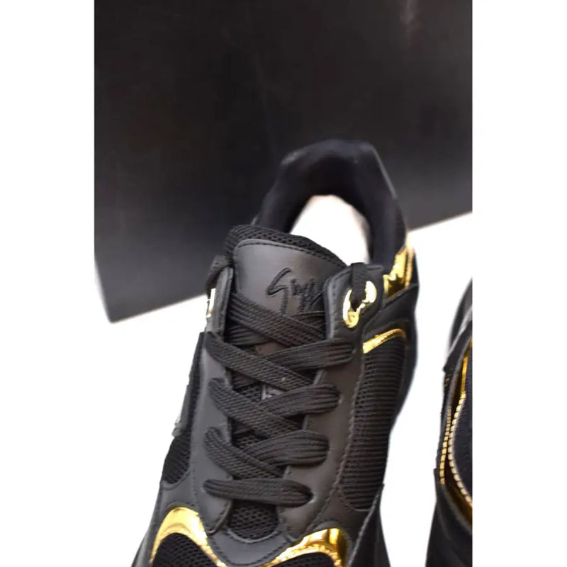 Giuseppe Zanotti black and gold athletic sneaker with mesh and synthetic leather details for men