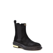 Giuseppe Zanotti black suede Chelsea ankle boots with gold logo and metallic heel