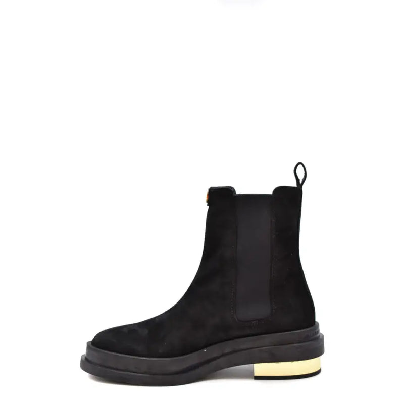 Giuseppe Zanotti black suede Chelsea ankle boots with gold metallic chunky heel