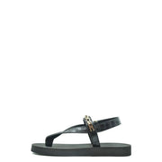 Sandales pour homme Giuseppe Zanotti en cuir noir, avec entre-doigts en cuir façon croco et fermoir en métal doré