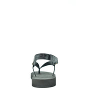 Sandales en cuir noir pour homme Giuseppe Zanotti, avec entre-doigts en cuir façon croco et semelle plateforme épaisse.