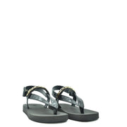 Sandales à entre-doigts en cuir noir façon crocodile avec détails métalliques dorés, signées Giuseppe Zanotti, pour homme, noires