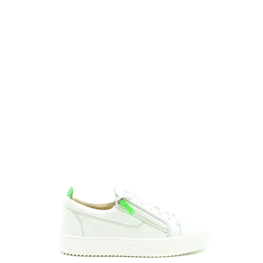 Baskets slip-on en cuir blanc avec fermeture éclair et languette au talon vert fluo, signées Giuseppe Zanotti, référence V25114