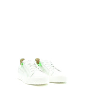Baskets montantes en cuir blanc pour homme Giuseppe Zanotti, ornées de fermetures éclair vert fluo sur le côté.