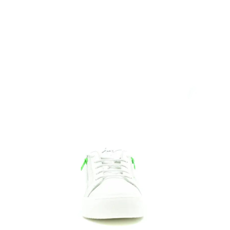 Giuseppe Zanotti homme cuir blanc bas-top Baskets avec fermetures éclair vert fluo sur les côtés V25114