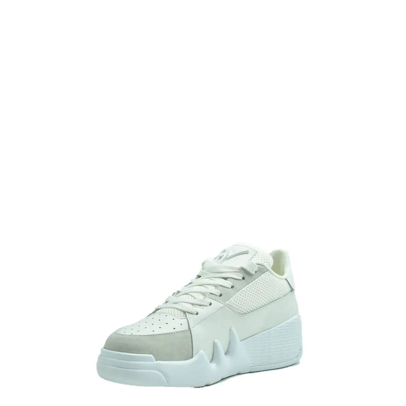 Baskets Giuseppe Zanotti pour homme en cuir blanc avec semelle épaisse sculptée et empiècements en mesh perforé