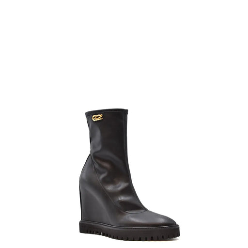 Bottines compensées en cuir noir pour femme Giuseppe Zanotti avec logo doré à la cheville pour un style élégant