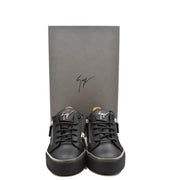 Giuseppe Zanotti women black leather sneaker featuring metallic zipper accents and signature logo branding