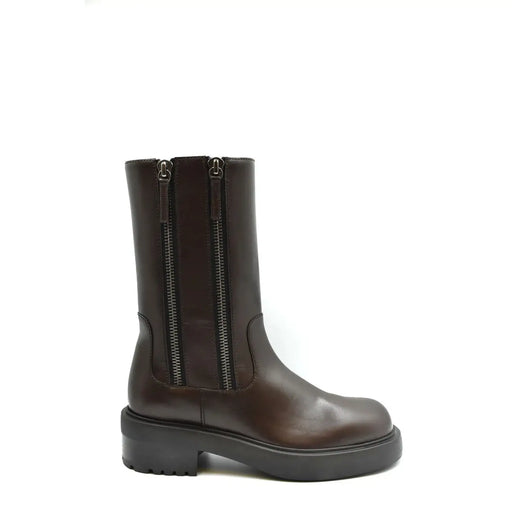 Bottines Giuseppe Zanotti pour femme en cuir marron avec semelle épaisse noire et double fermeture éclair latérale
