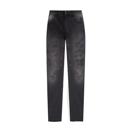 Jean Givenchy pour homme en coton gris, fabriqué en Italie, avec un denim noir délavé subtil et des détails zippés sur le côté.