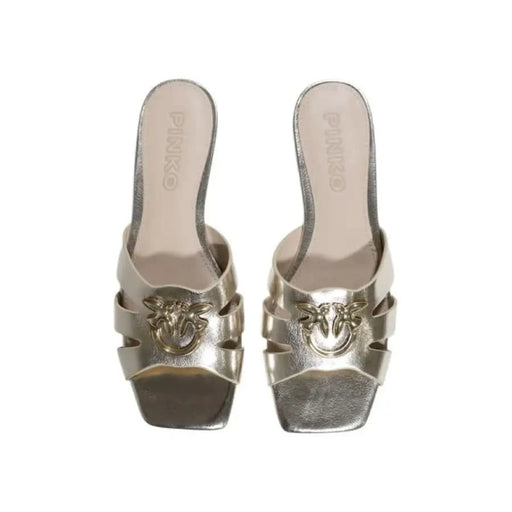 Gold-toned heeled sandals from Pinko Women’s Leather Slippers for elegant Spring/Summer