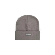 Gray Calvin Klein knit beanie featuring logo patch for stylish winter wear