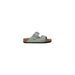 Gray double-buckle sandal displayed in the product image