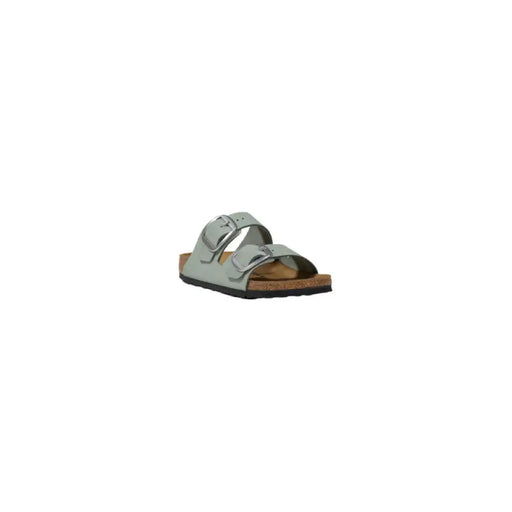 Gray double-strap sandal with double buckle detail for a stylish and comfortable look