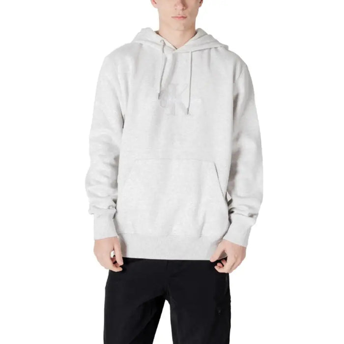 Gray hooded sweatshirt from Calvin Klein Jeans for men made of cotton
