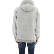 A heather gray hooded sweatshirt with a relaxed fit and ribbed cuffs perfect for casual wear