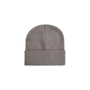 Gray knit beanie with Calvin Klein logo patch for stylish winter wear