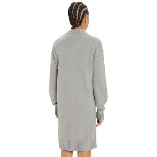 Gray knit sweater dress featuring CK logo for stylish comfort and elegance