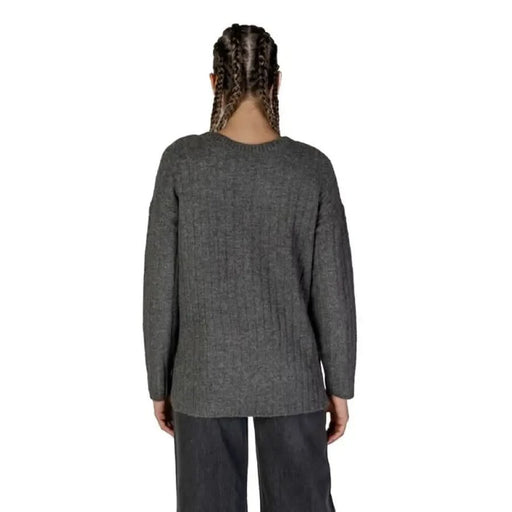 Gray knit sweater and pants outfit featuring Vila Clothes Women’s Grey V-Neck Long Knit Sweater