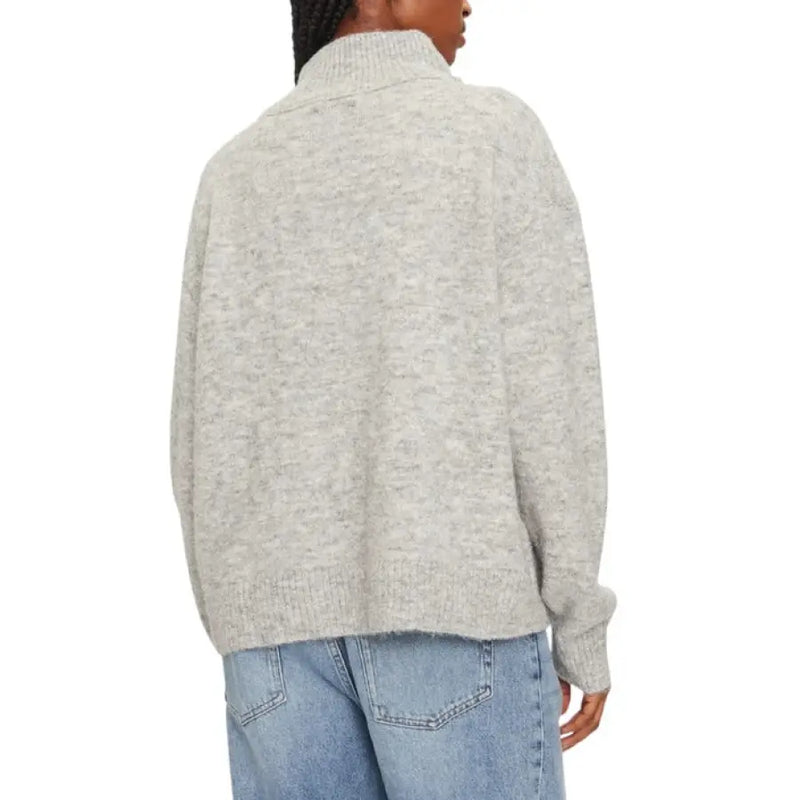 Gray knit sweater for women with quarter zip design, perfect for casual wear