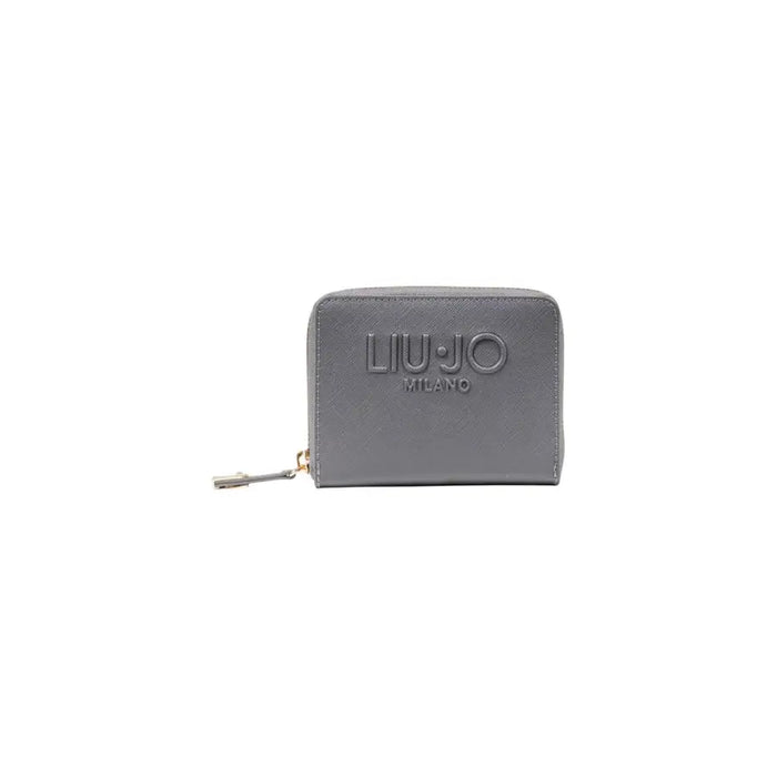 Gray Liu Jo wallet with zipper closure displayed in Liu Jo Black Zippered Wallet product image