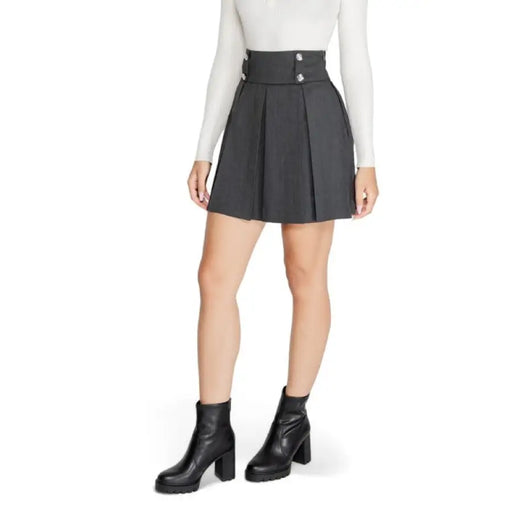 Gray pleated high waist mini skirt displayed for stylish women’s fashion