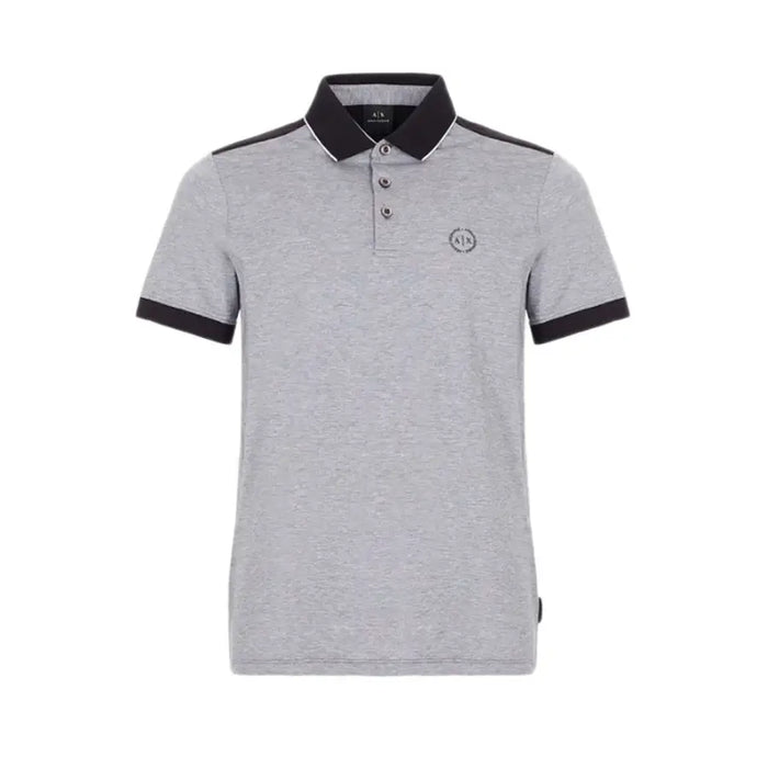 Gray polo shirt with black trim from Armani Exchange for men in 100% cotton