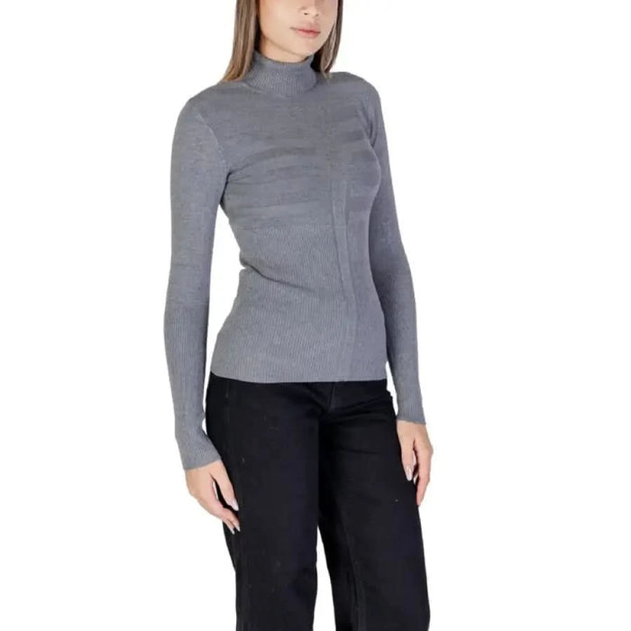 Gray ribbed turtleneck sweater from Morgan De Toi for women’s fashion collection