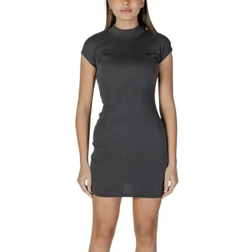 Gray short-sleeved mock-neck dress from Calvin Klein Jeans for women